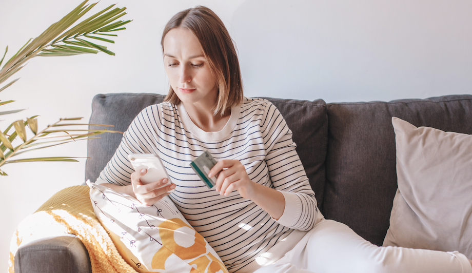 Woman using Mobile Banking on Her Phone